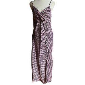 ZARA | Daisy Print Satin Midi Slip Dress with Slit - Surplice Bodice | SZ Medium